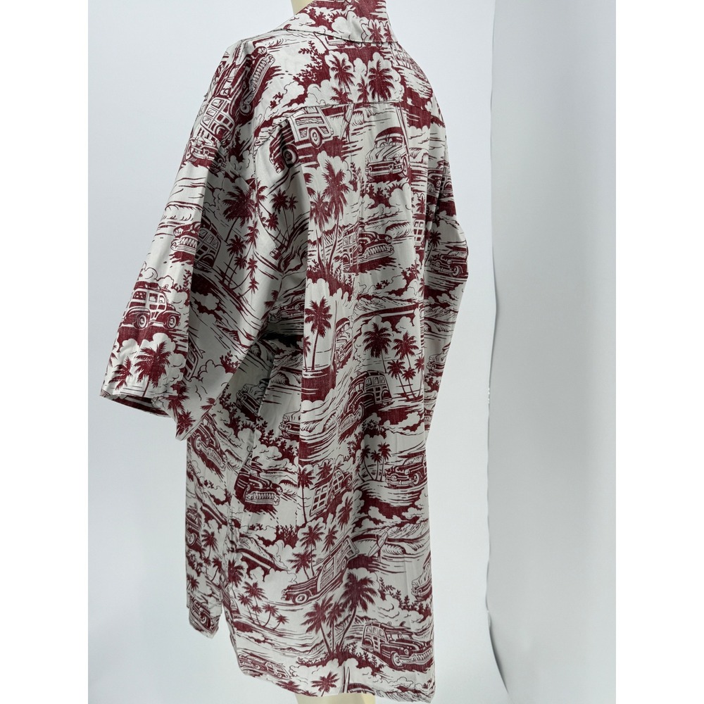 Vintage Go Barefoot Woodie Wagon Surf Mobile Hawaiian Shirt 2XL Tall Burgundy - Picture 2 of 13